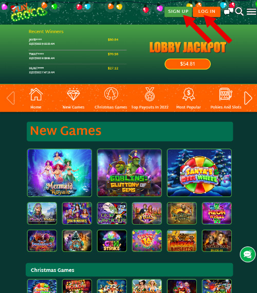 Play Croco Casino Home Page for all your game types library
